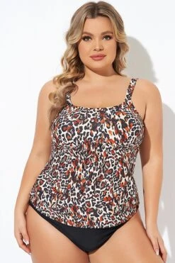 Leopard Print Scoopneck Adjustable StrapsTankini Top -Luna Marina Store b sftan2003012 5