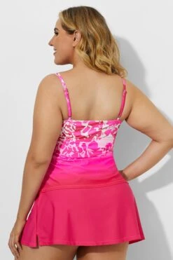 Pink Tie Front Tankini With Sorbet Side Slit Skirt -Luna Marina Store b sftan2003032 4