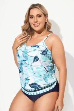 Scoopneck Leaf Print Ropes Blouson Tankini Top -Luna Marina Store b sftan2003050 4