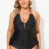 Black Deep V-Neck Self-Tie Plunge Tankini Set -Luna Marina Store b sftan2003052 1