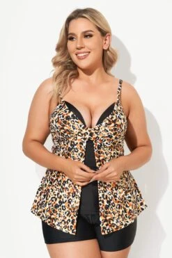 Leopard Printed Faux Flyaway Women Tankini Top 9 Leopard Printed Faux Flyaway Women Tankini Top -Luna Marina Store b sftan2003062 4