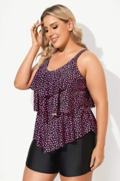 Black Pink Dot Tiered-Ruffle Tankini Set 9 Black Pink Dot Tiered-Ruffle Tankini Set -Luna Marina Store b sftan2003097 4