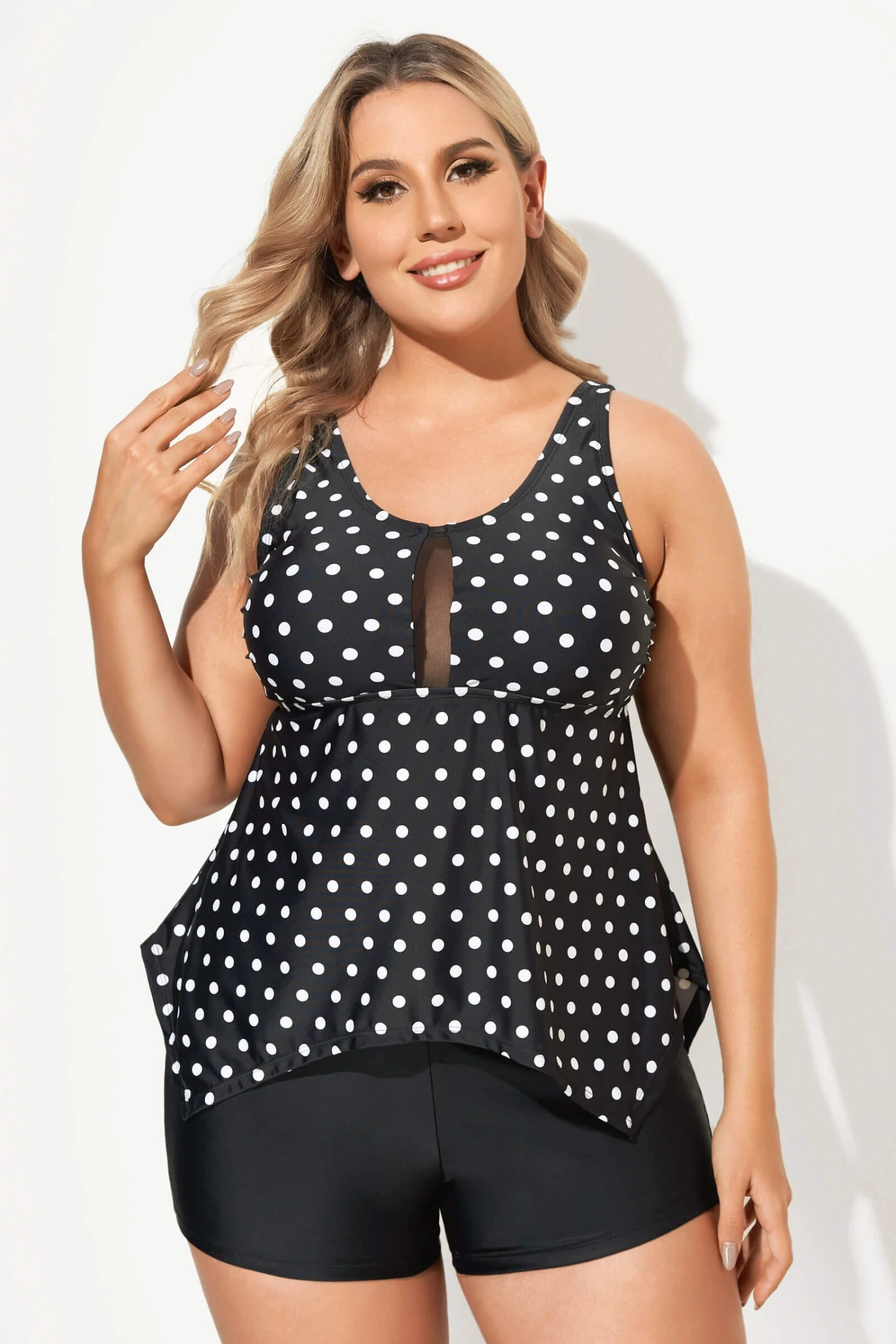 Black Dots Classic Handkerchief-Hem Tankini Top 3 Black Dots Classic Handkerchief-Hem Tankini Top
