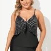 Black Dots Sweetheart Neck Tie Front Tankini Top