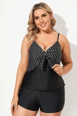 Black Dots Sweetheart Neck Tie Front Tankini Top -Luna Marina Store b sftan2003149 4