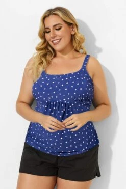 Blue Scoopneck Adjustable Straps Purple Dot Tankini Top -Luna Marina Store b sftan2003237 33