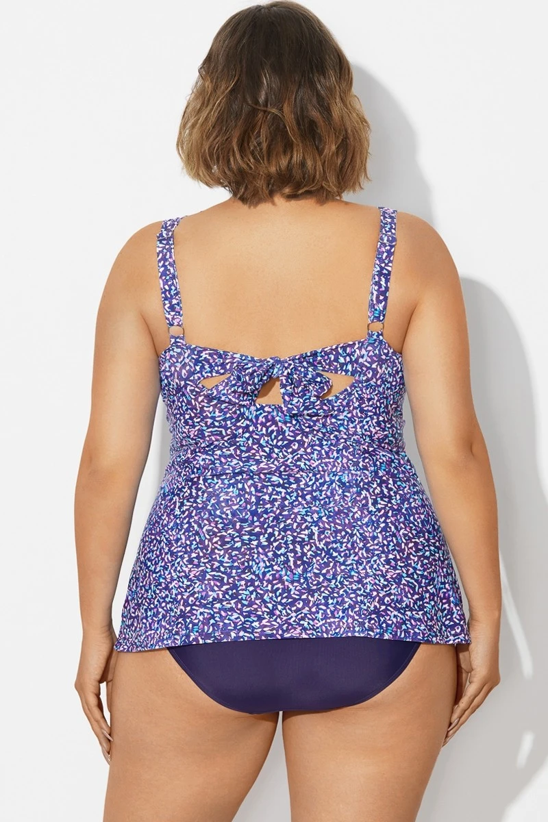 Blue Wide Straps Tie-Back White Speckle Tankini Top 4 Blue Wide Straps Tie-Back White Speckle Tankini Top - Image 2