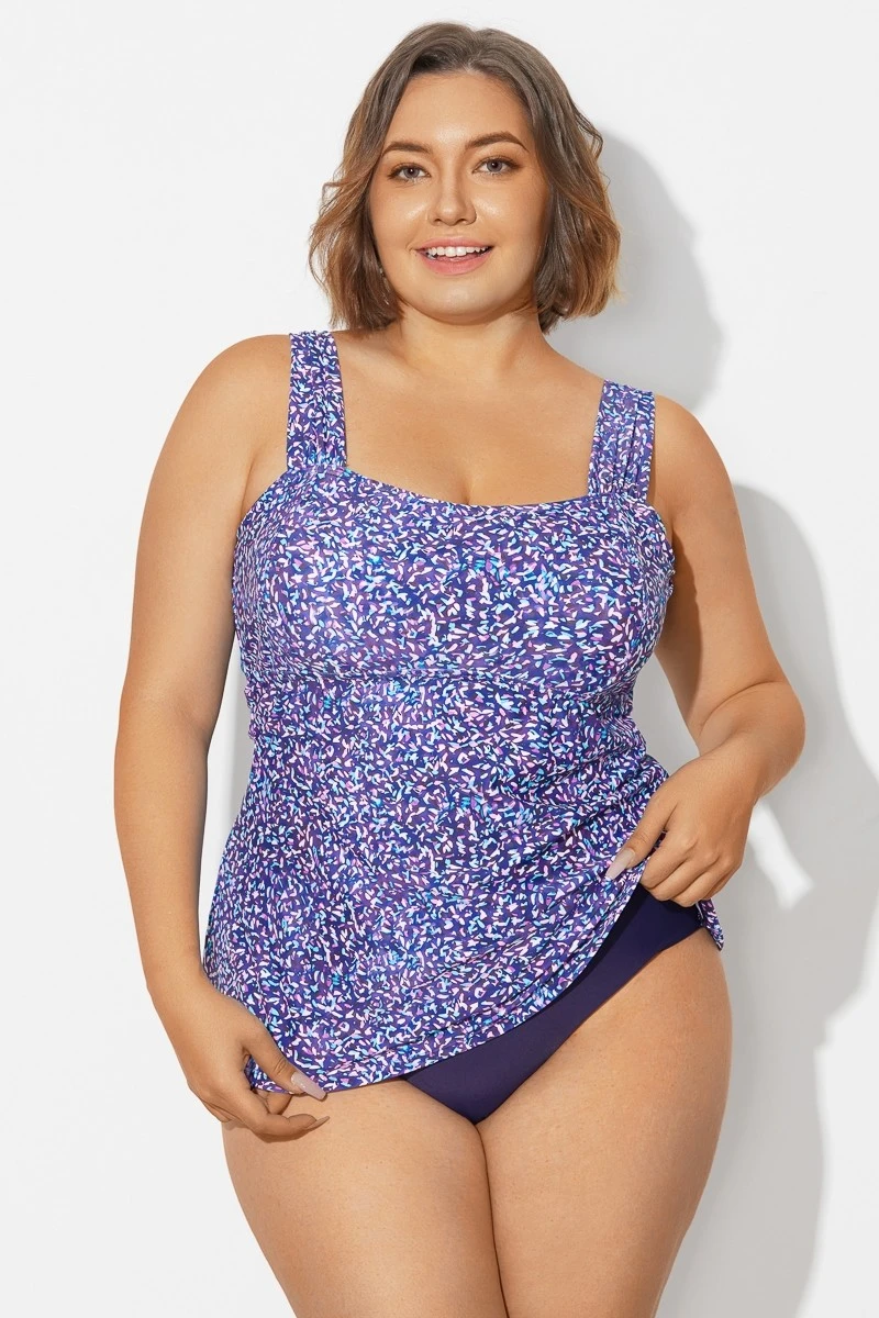Blue Wide Straps Tie-Back White Speckle Tankini Top 5 Blue Wide Straps Tie-Back White Speckle Tankini Top - Image 3