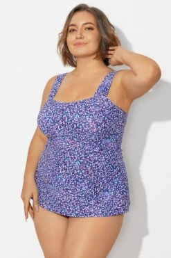 Blue Wide Straps Tie-Back White Speckle Tankini Top 12 Blue Wide Straps Tie-Back White Speckle Tankini Top -Luna Marina Store b sftan2003261 4