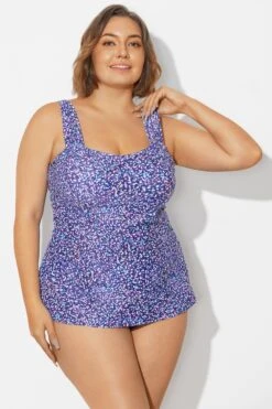 Blue Wide Straps Tie-Back White Speckle Tankini Top 11 Blue Wide Straps Tie-Back White Speckle Tankini Top -Luna Marina Store b sftan2003261 5