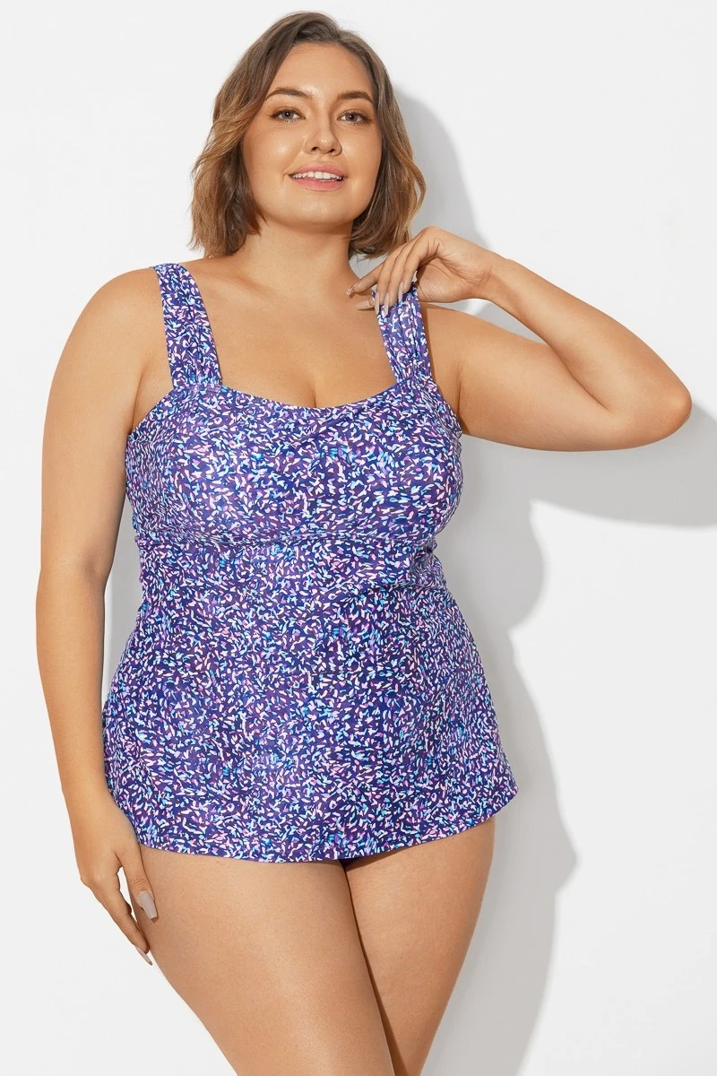 Blue Wide Straps Tie-Back White Speckle Tankini Top 6 Blue Wide Straps Tie-Back White Speckle Tankini Top - Image 4