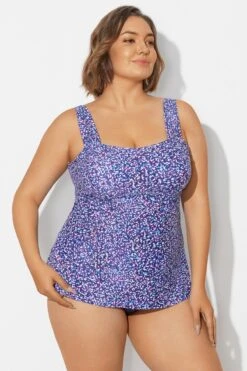 Blue Wide Straps Tie-Back White Speckle Tankini Top 13 Blue Wide Straps Tie-Back White Speckle Tankini Top -Luna Marina Store b sftan2003261 6