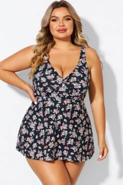 Floral Print V-Neck Adjustable Straps Tankini Top -Luna Marina Store b sftan2003334 3