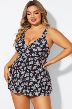 Floral Print V-Neck Adjustable Straps Tankini Top