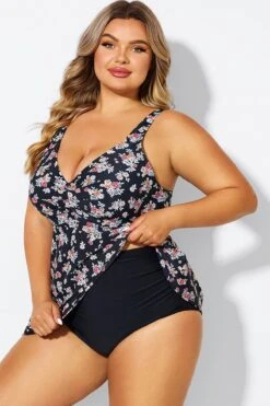Floral Print V-Neck Adjustable Straps Tankini Top -Luna Marina Store b sftan2003334 5