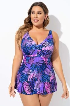 Purple Palm Leaf Adjustable Straps Tankini Top -Luna Marina Store b sftan2003335 5