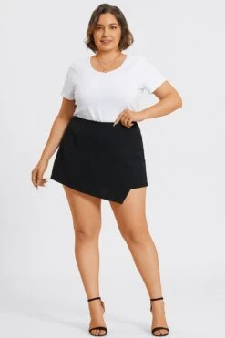 Black Refined Crepe High-Rise Asymmetrical Skort -Luna Marina Store c pt003001 3