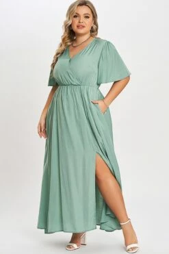 Green Flutter Sleeve Pocket Split Women Maxi Dress -Luna Marina Store c sd001003 1
