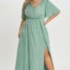 Green Flutter Sleeve Pocket Split Women Maxi Dress 1 Green Flutter Sleeve Pocket Split Women Maxi Dress -Luna Marina Store c sd001003 3