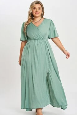 Green Flutter Sleeve Pocket Split Women Maxi Dress -Luna Marina Store c sd001003 4