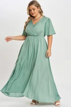 Green Flutter Sleeve Pocket Split Women Maxi Dress -Luna Marina Store c sd001003 5