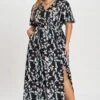 Multicolor Floral Flutter Sleeve Pocket Split Maxi Dress -Luna Marina Store c sd001004 1