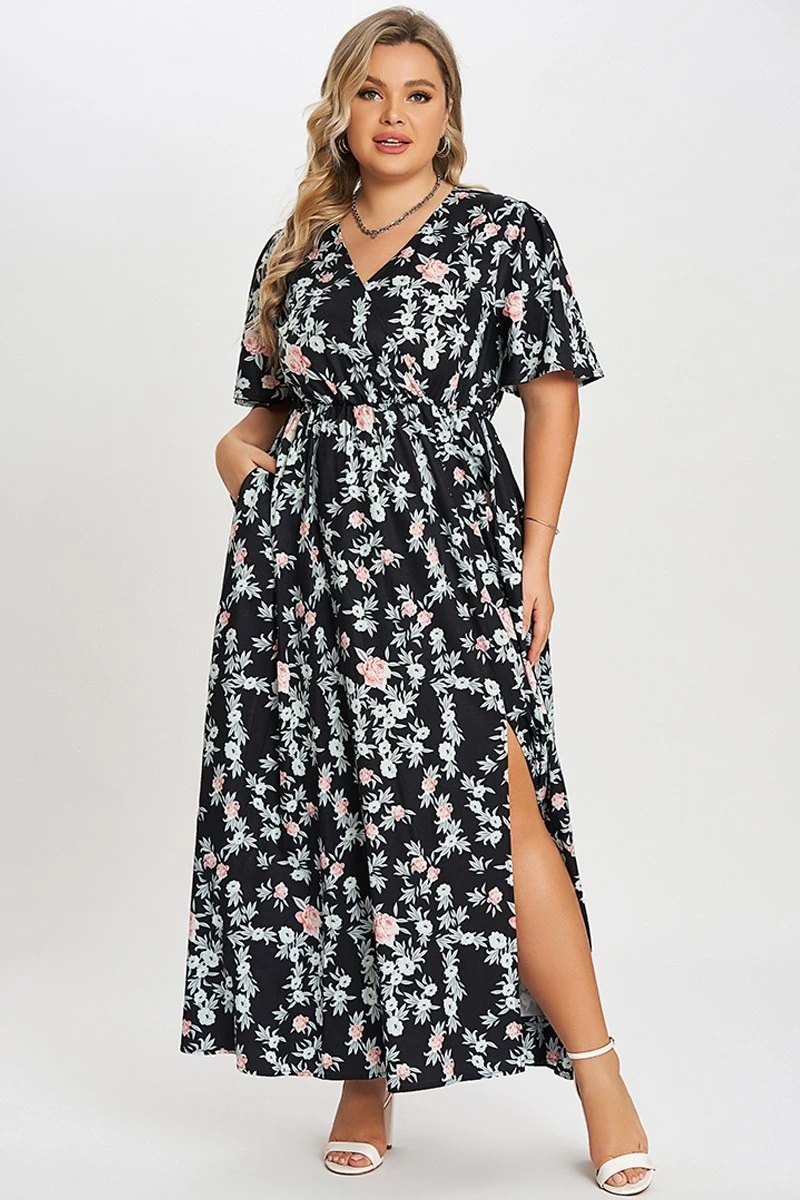 Multicolor Floral Flutter Sleeve Pocket Split Maxi Dress 3 Multicolor Floral Flutter Sleeve Pocket Split Maxi Dress