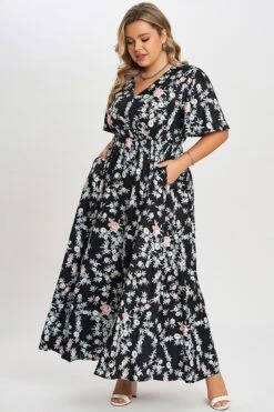 Multicolor Floral Flutter Sleeve Pocket Split Maxi Dress 13 Multicolor Floral Flutter Sleeve Pocket Split Maxi Dress -Luna Marina Store c sd001004 5