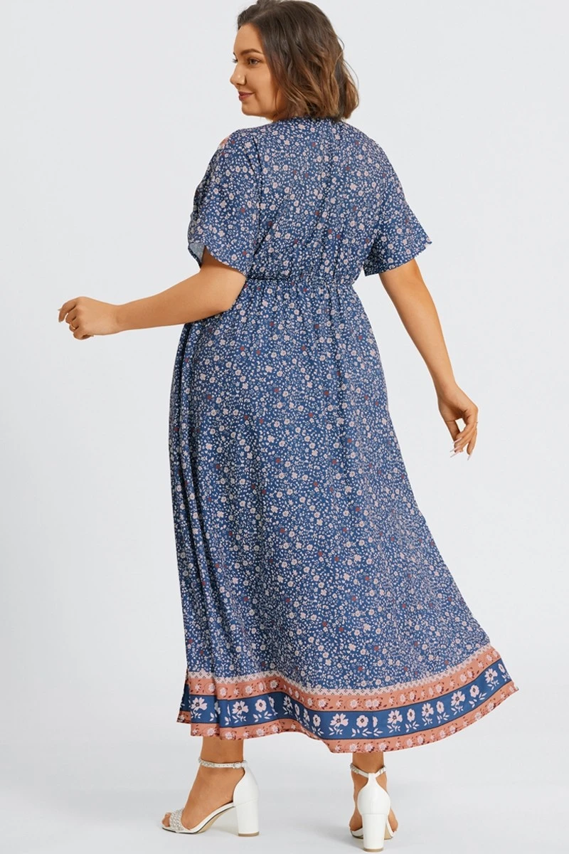 Floral Print V-Neck Half Sleeve Pocket Split Maxi Dress 4 Floral Print V-Neck Half Sleeve Pocket Split Maxi Dress - Image 2