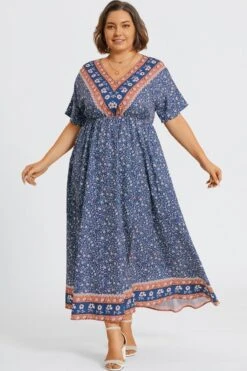 Floral Print V-Neck Half Sleeve Pocket Split Maxi Dress 10 Floral Print V-Neck Half Sleeve Pocket Split Maxi Dress -Luna Marina Store c sd001006 3