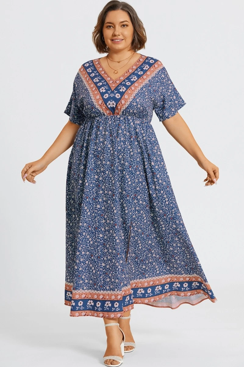 Floral Print V-Neck Half Sleeve Pocket Split Maxi Dress 5 Floral Print V-Neck Half Sleeve Pocket Split Maxi Dress - Image 3