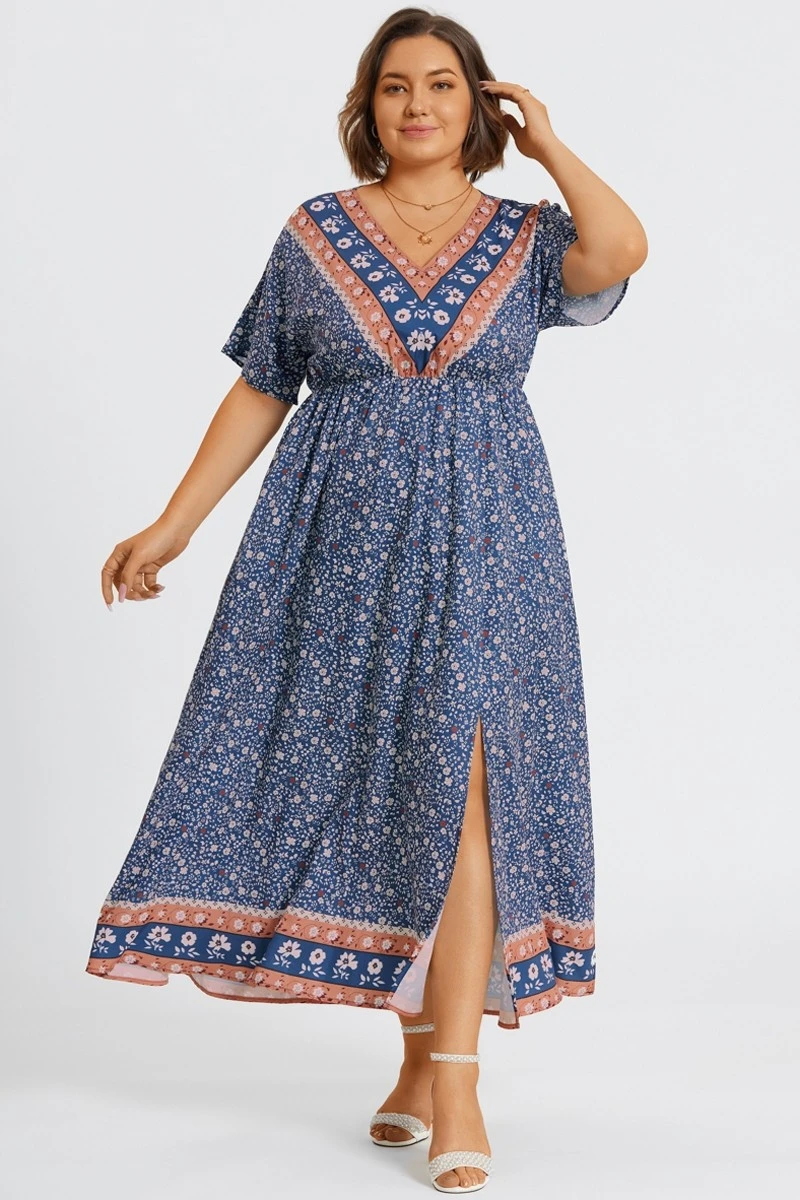 Floral Print V-Neck Half Sleeve Pocket Split Maxi Dress 8 Floral Print V-Neck Half Sleeve Pocket Split Maxi Dress - Image 6