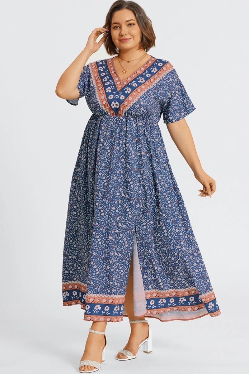 Floral Print V-Neck Half Sleeve Pocket Split Maxi Dress 7 Floral Print V-Neck Half Sleeve Pocket Split Maxi Dress - Image 5