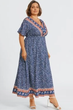 Floral Print V-Neck Half Sleeve Pocket Split Maxi Dress 11 Floral Print V-Neck Half Sleeve Pocket Split Maxi Dress -Luna Marina Store c sd001006 6