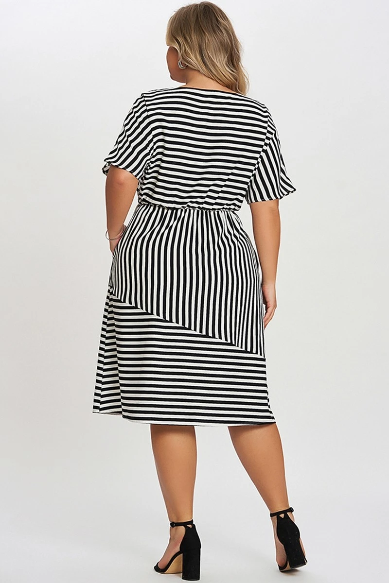 Striped Elasticized Waistband Slit Pocket Shirtdress 4 Striped Elasticized Waistband Slit Pocket Shirtdress - Image 2