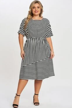 Striped Elasticized Waistband Slit Pocket Shirtdress 12 Striped Elasticized Waistband Slit Pocket Shirtdress -Luna Marina Store c sd003001 5