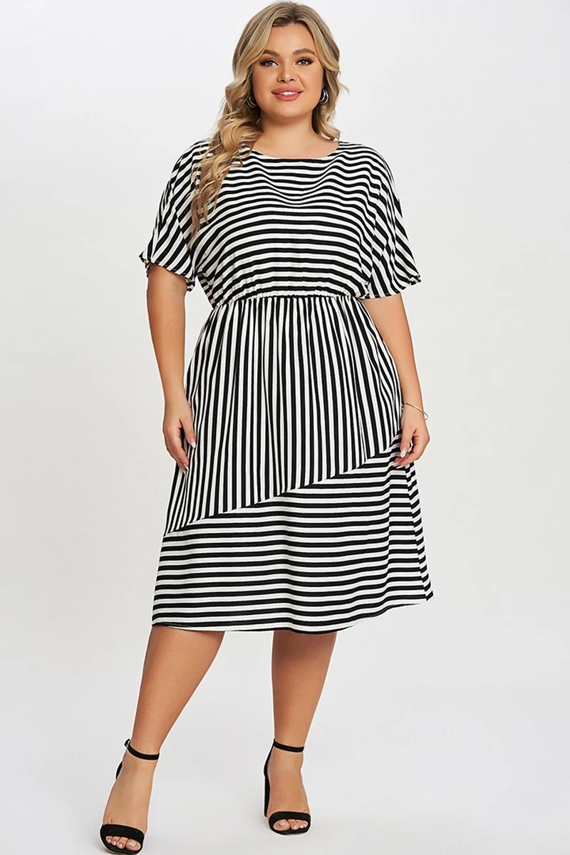 Striped Elasticized Waistband Slit Pocket Shirtdress 7 Striped Elasticized Waistband Slit Pocket Shirtdress - Image 5