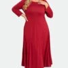 Red Comfy 3/4 Sleeve Flare A-line Midi Long Maxi Dress -Luna Marina Store c sd004001 1