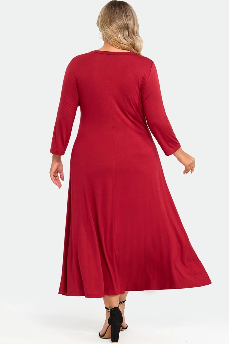 Red Comfy 3/4 Sleeve Flare A-line Midi Long Maxi Dress 4 Red Comfy 3/4 Sleeve Flare A-line Midi Long Maxi Dress - Image 2