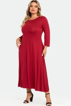 Red Comfy 3/4 Sleeve Flare A-line Midi Long Maxi Dress 11 Red Comfy 3/4 Sleeve Flare A-line Midi Long Maxi Dress -Luna Marina Store c sd004001 5