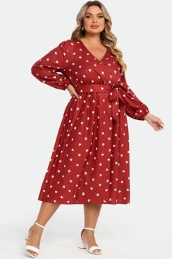 Heart Print Lantern Sleeve Pocket Ruffle Trim Maxi Dress -Luna Marina Store c sd008002 1