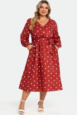 Heart Print Lantern Sleeve Pocket Ruffle Trim Maxi Dress -Luna Marina Store c sd008002 5