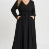 Solid Black Pocket Knotted Wrap Women Dress 1 Solid Black Pocket Knotted Wrap Women Dress -Luna Marina Store c sd009001 1