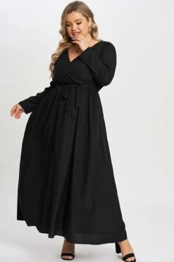 Solid Black Pocket Knotted Wrap Women Dress -Luna Marina Store c sd009001 3