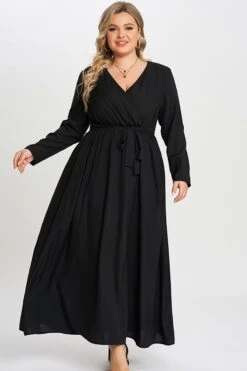 Solid Black Pocket Knotted Wrap Women Dress -Luna Marina Store c sd009001 4
