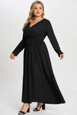 Solid Black Pocket Knotted Wrap Women Dress -Luna Marina Store c sd009001 6
