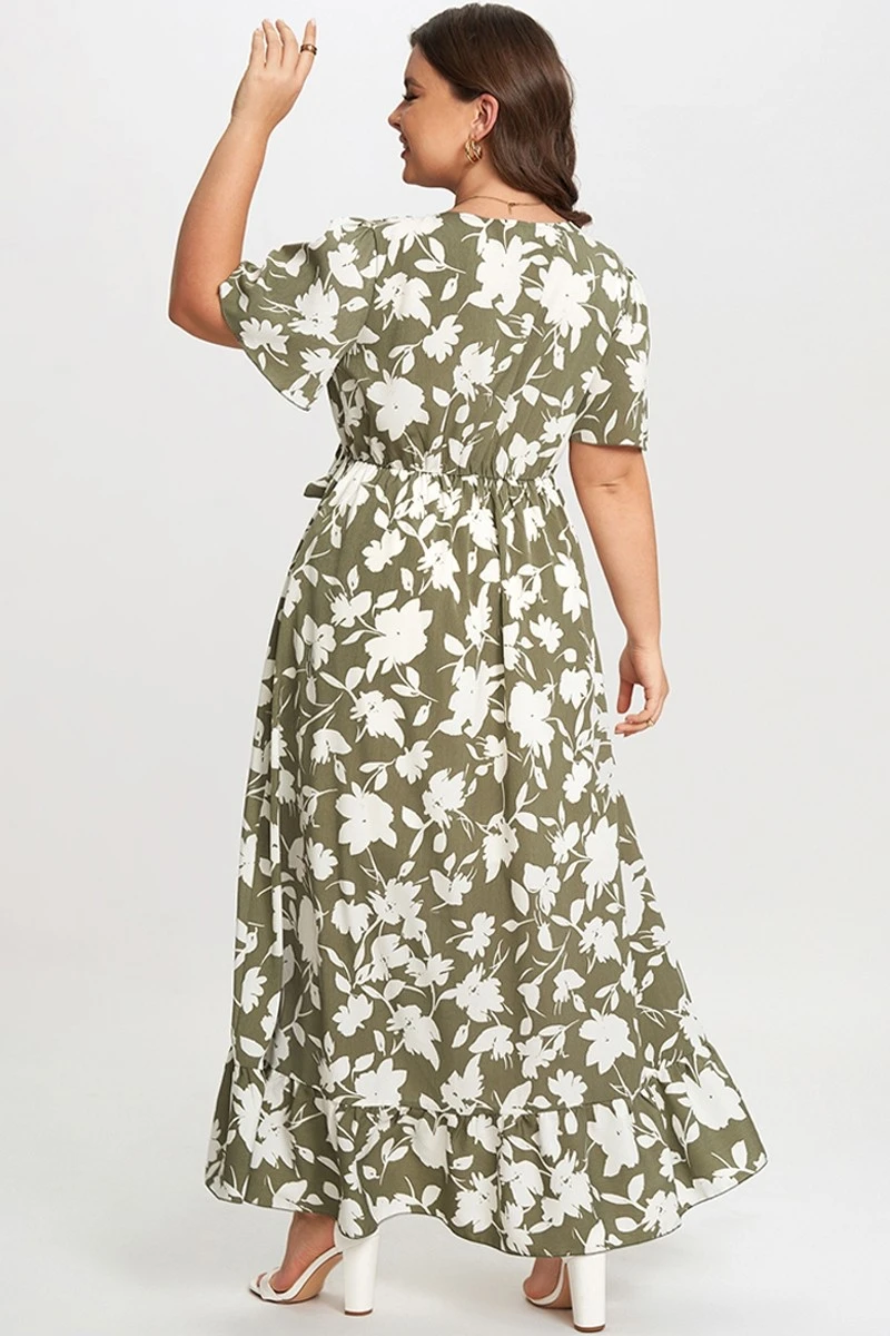 Elegance Floral Ruffle Knot Side Wrap Dress 4 Elegance Floral Ruffle Knot Side Wrap Dress - Image 2