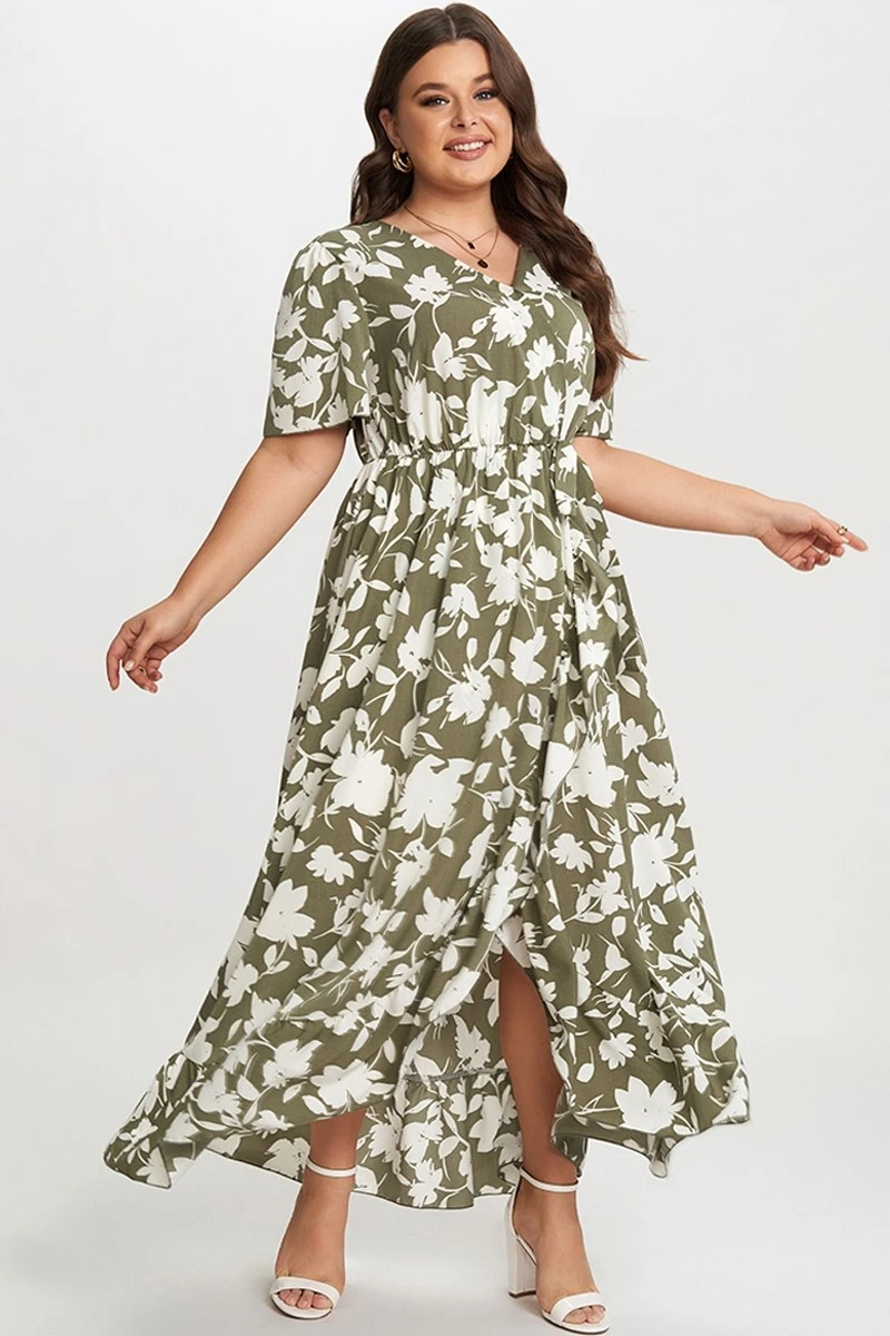 Elegance Floral Ruffle Knot Side Wrap Dress 5 Elegance Floral Ruffle Knot Side Wrap Dress - Image 3