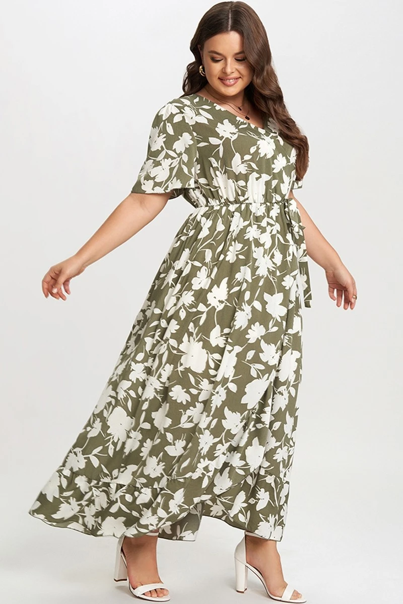 Elegance Floral Ruffle Knot Side Wrap Dress 7 Elegance Floral Ruffle Knot Side Wrap Dress - Image 5