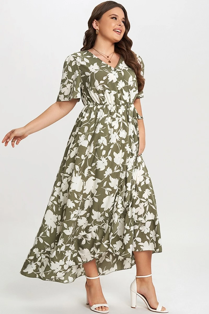 Elegance Floral Ruffle Knot Side Wrap Dress 8 Elegance Floral Ruffle Knot Side Wrap Dress - Image 6